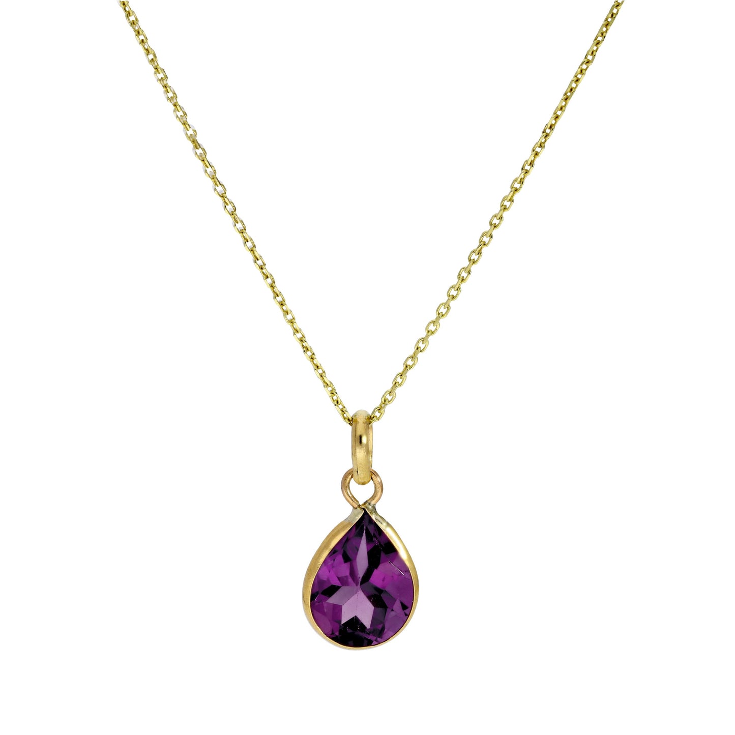 9ct Gold & Amethyst CZ Crystal Teardrop Pendant Necklace 16 - 20 Inches