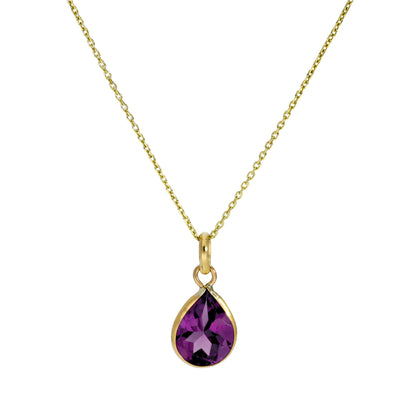 9ct Gold & Amethyst CZ Crystal Teardrop Pendant Necklace 16 - 20 Inches