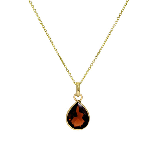 9ct Gold & Garnet CZ Crystal Teardrop Pendant Necklace 16 - 20 Inches