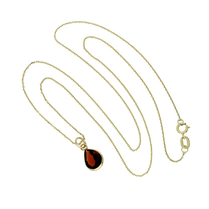 9ct Gold & Garnet CZ Crystal Teardrop Pendant Necklace 16 - 20 Inches