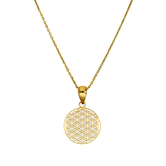 9ct Gold Star Flower of Life Pendant Necklace 16 - 20 Inches