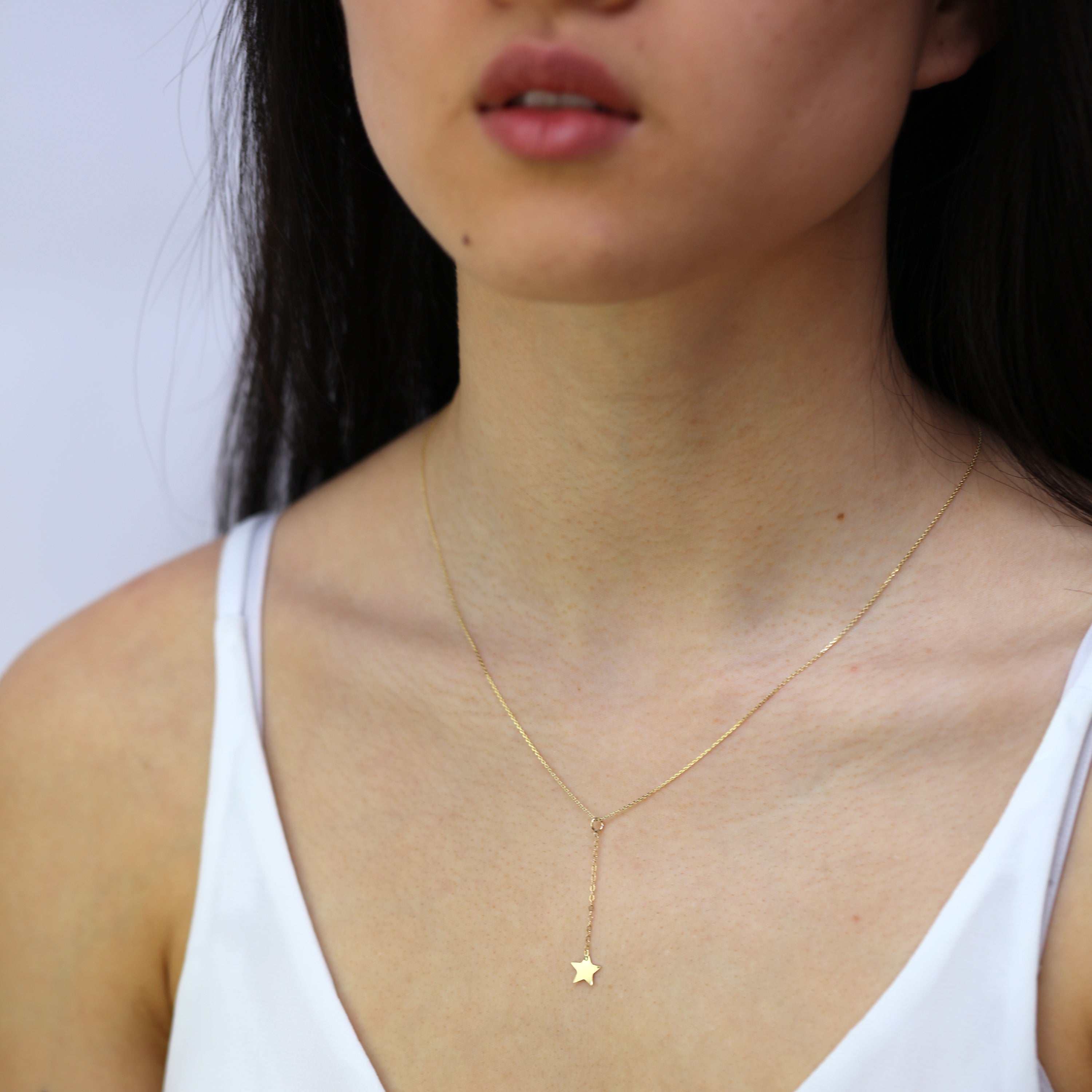 9ct Gold Star Drop Pendant Necklace 16 - 20 Inches