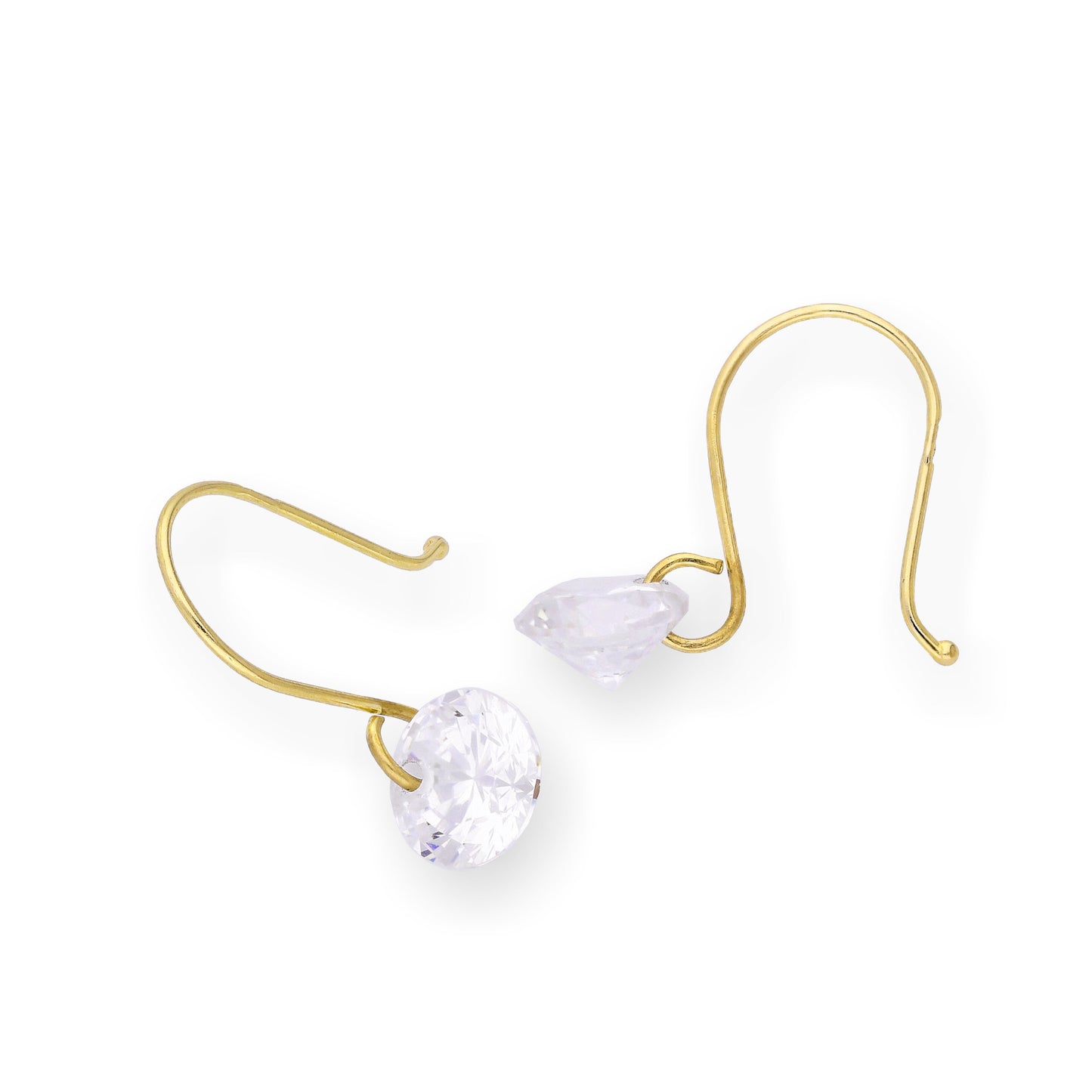 9ct Gold & Clear CZ Crystal Dangle Earrings