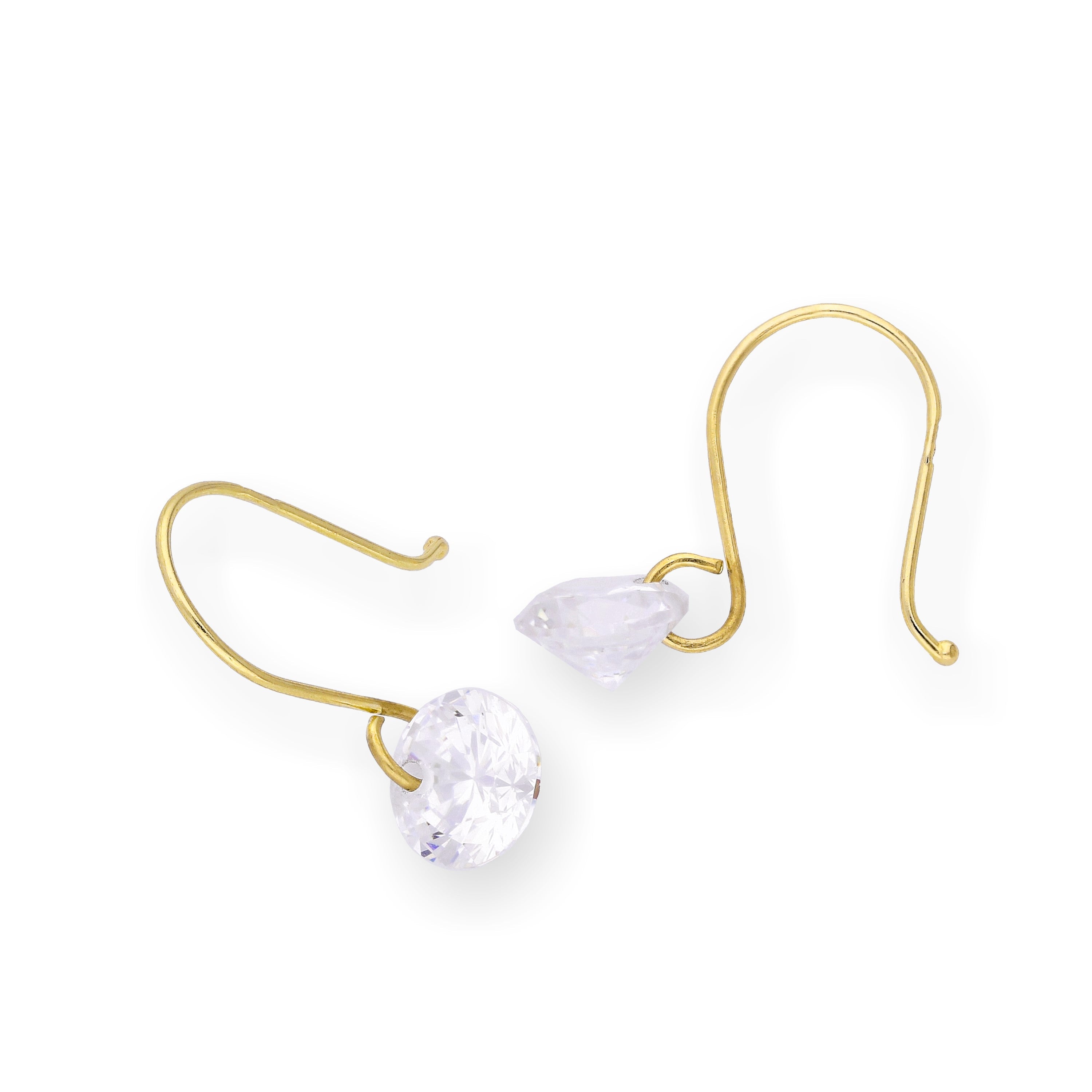 9ct Gold & Clear CZ Crystal Dangle Earrings