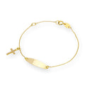 9ct Gold & CZ Crystal ID Plate & Cross Childs Bracelet