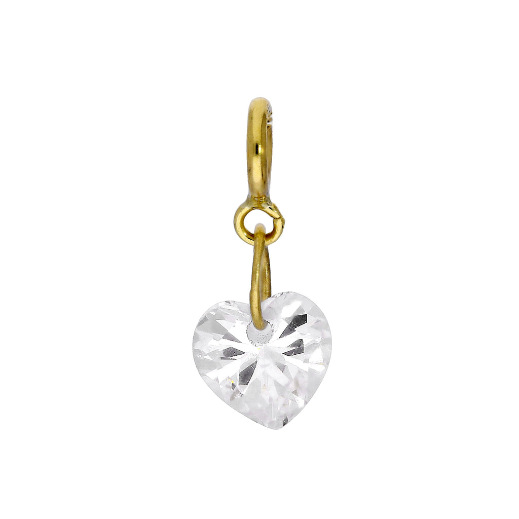 9ct Gold & Clear CZ Crystal Heart Clip On Charm