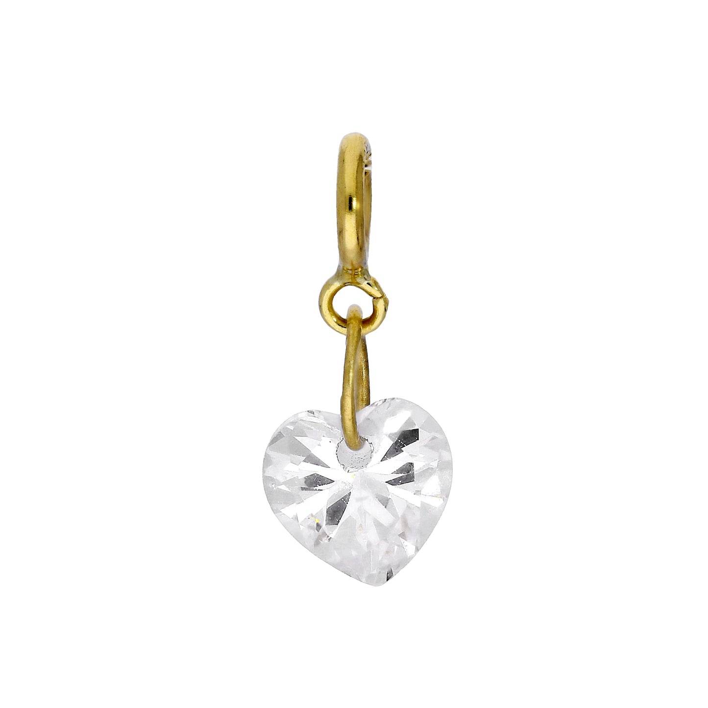 9ct Gold & Clear CZ Crystal Heart Clip On Charm