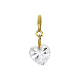9ct Gold & Clear CZ Crystal Heart Clip On Charm