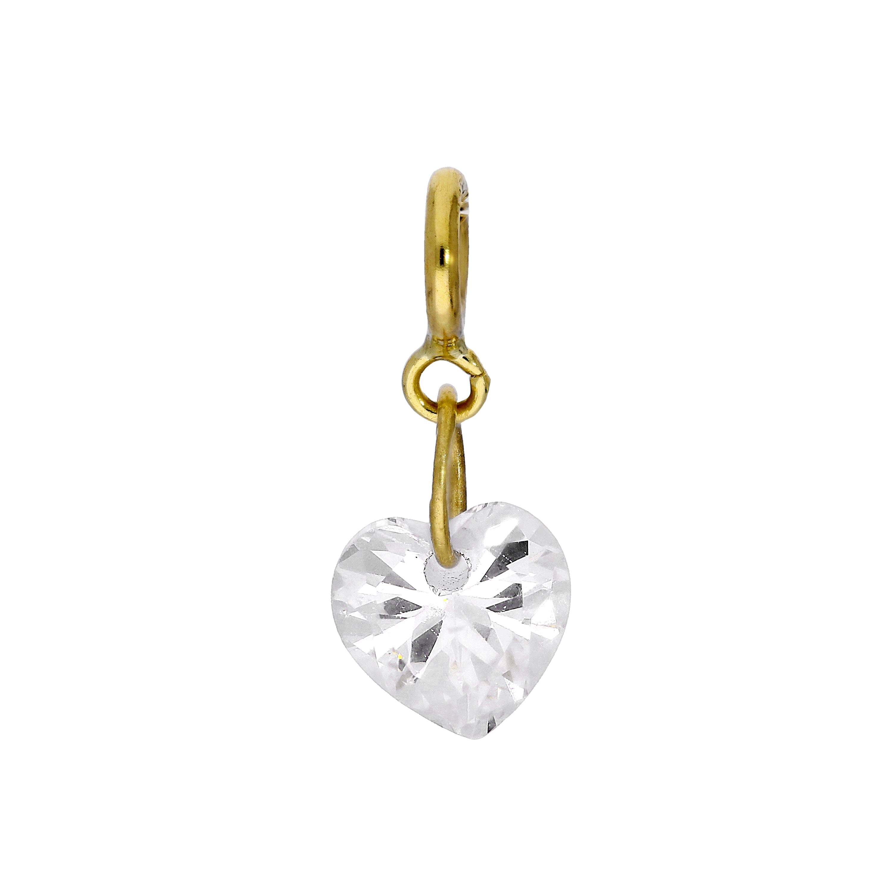 9ct Gold & Clear CZ Crystal Heart Clip On Charm