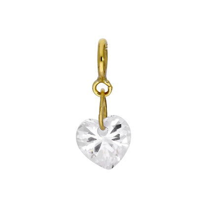 9ct Gold & Clear CZ Crystal Heart Clip On Charm