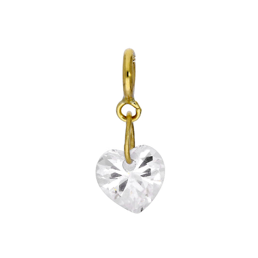 9ct Gold & Clear CZ Crystal Heart Clip On Charm