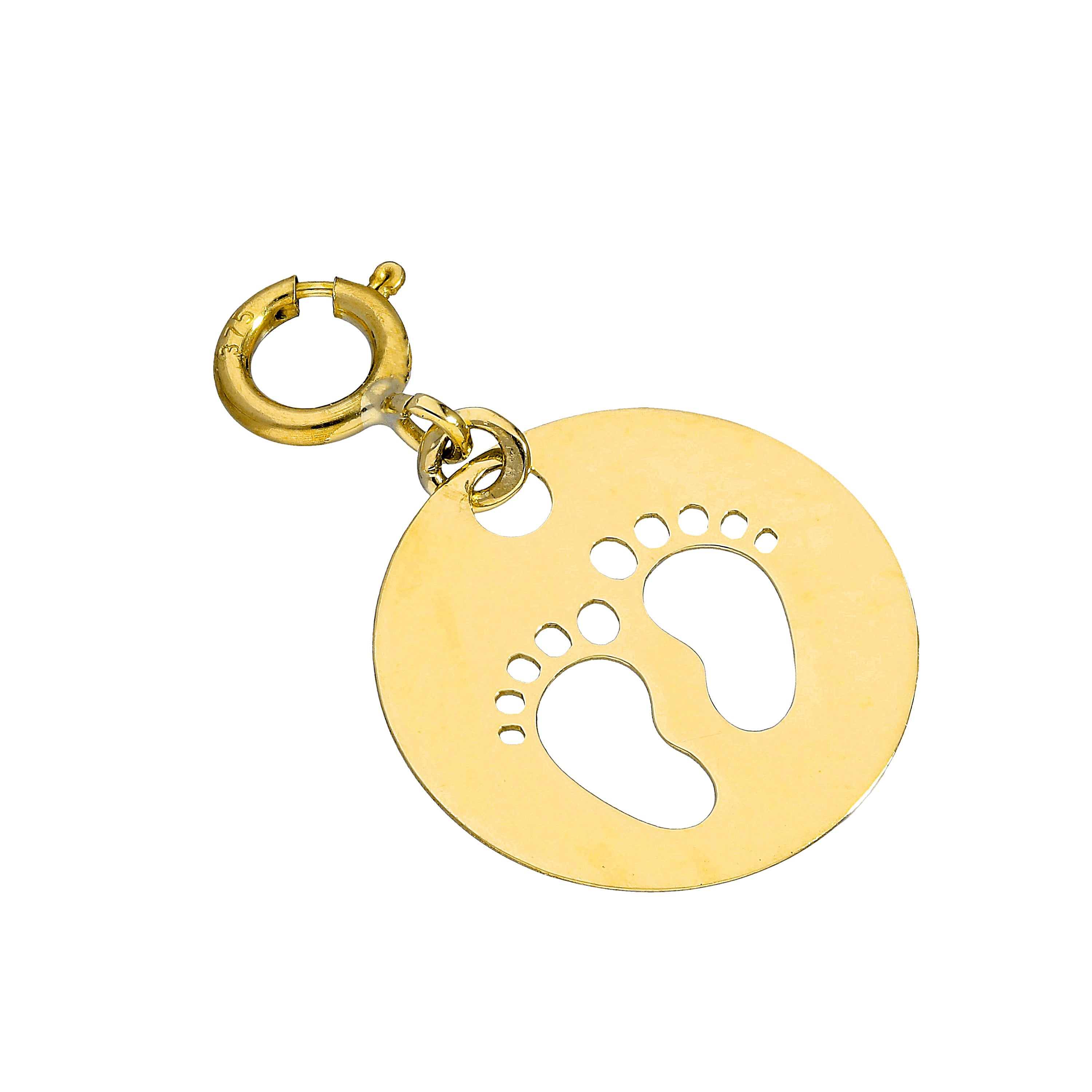 9ct Gold Circle w Cut Out Footprints Clip On Charm