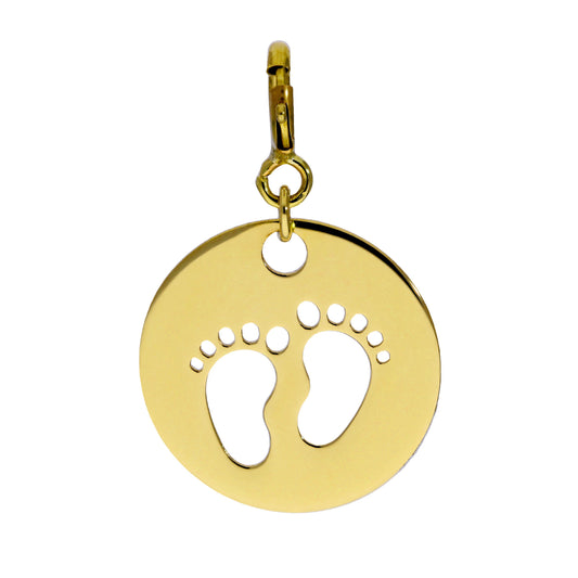 9ct Gold Circle w Cut Out Footprints Clip On Charm
