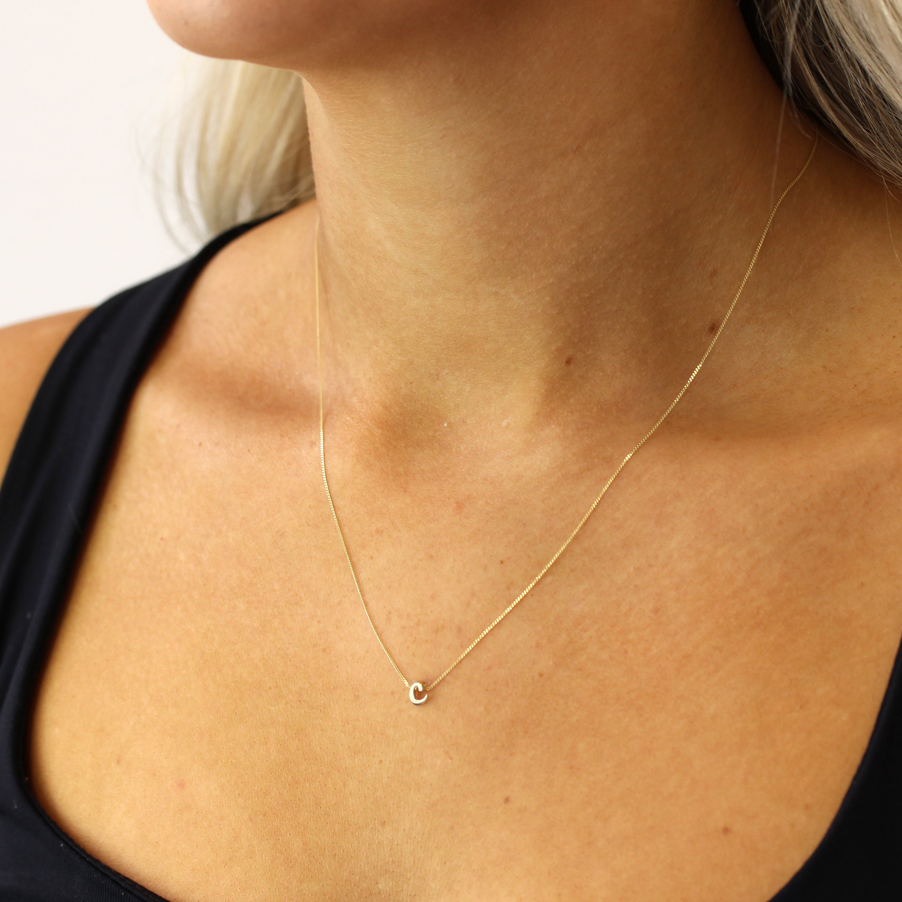 Tiny 9ct Gold Alphabet Letter C Pendant Necklace 16 - 20 Inches