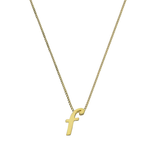 Tiny 9ct Gold Alphabet Letter F Pendant Necklace 16 - 20 Inches