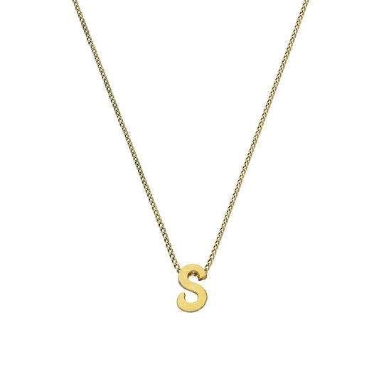 Tiny 9ct Gold Alphabet Letter S Pendant Necklace 16 - 20 Inches