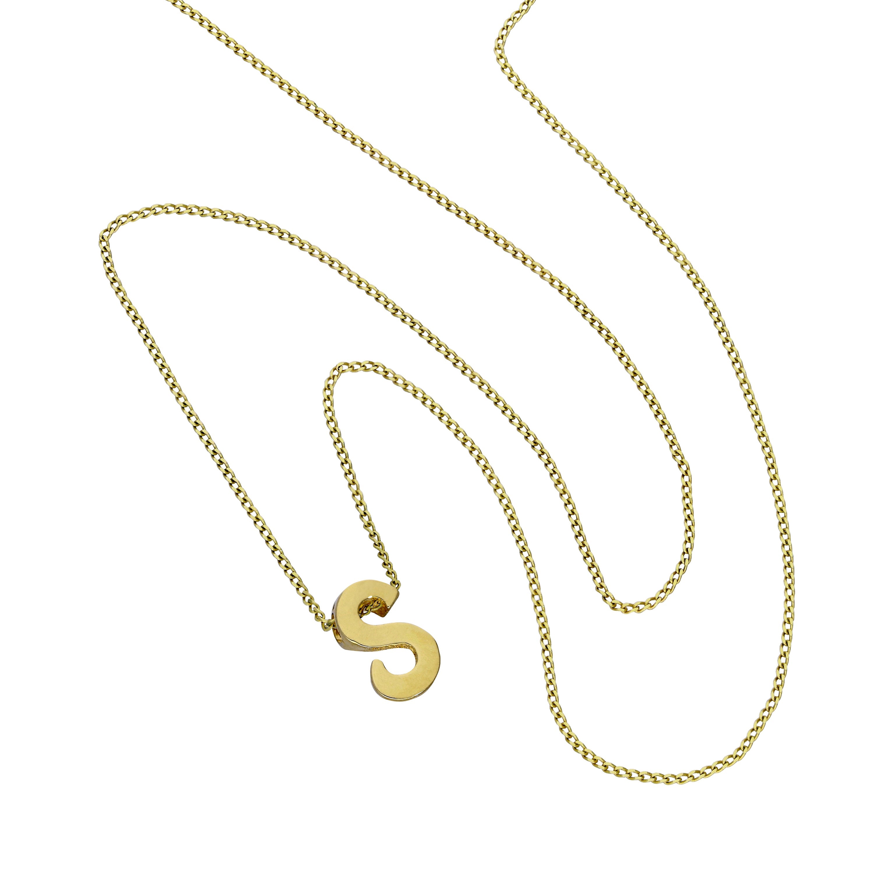 Tiny 9ct Gold Alphabet Letter S Pendant Necklace 16 - 20 Inches