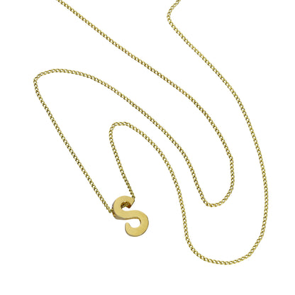 Tiny 9ct Gold Alphabet Letter S Pendant Necklace 16 - 20 Inches