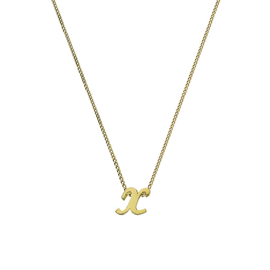 Tiny 9ct Gold Alphabet Letter X Pendant Necklace 16 - 20 Inches