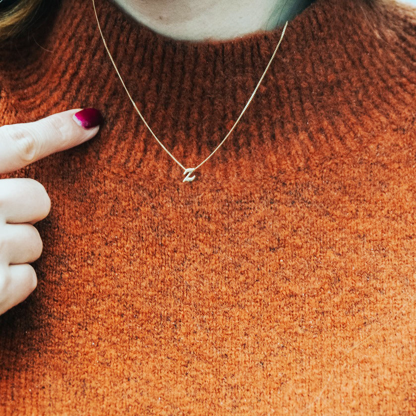 Tiny 9ct Gold Alphabet Letter Z Pendant Necklace 14 - 18 Inches