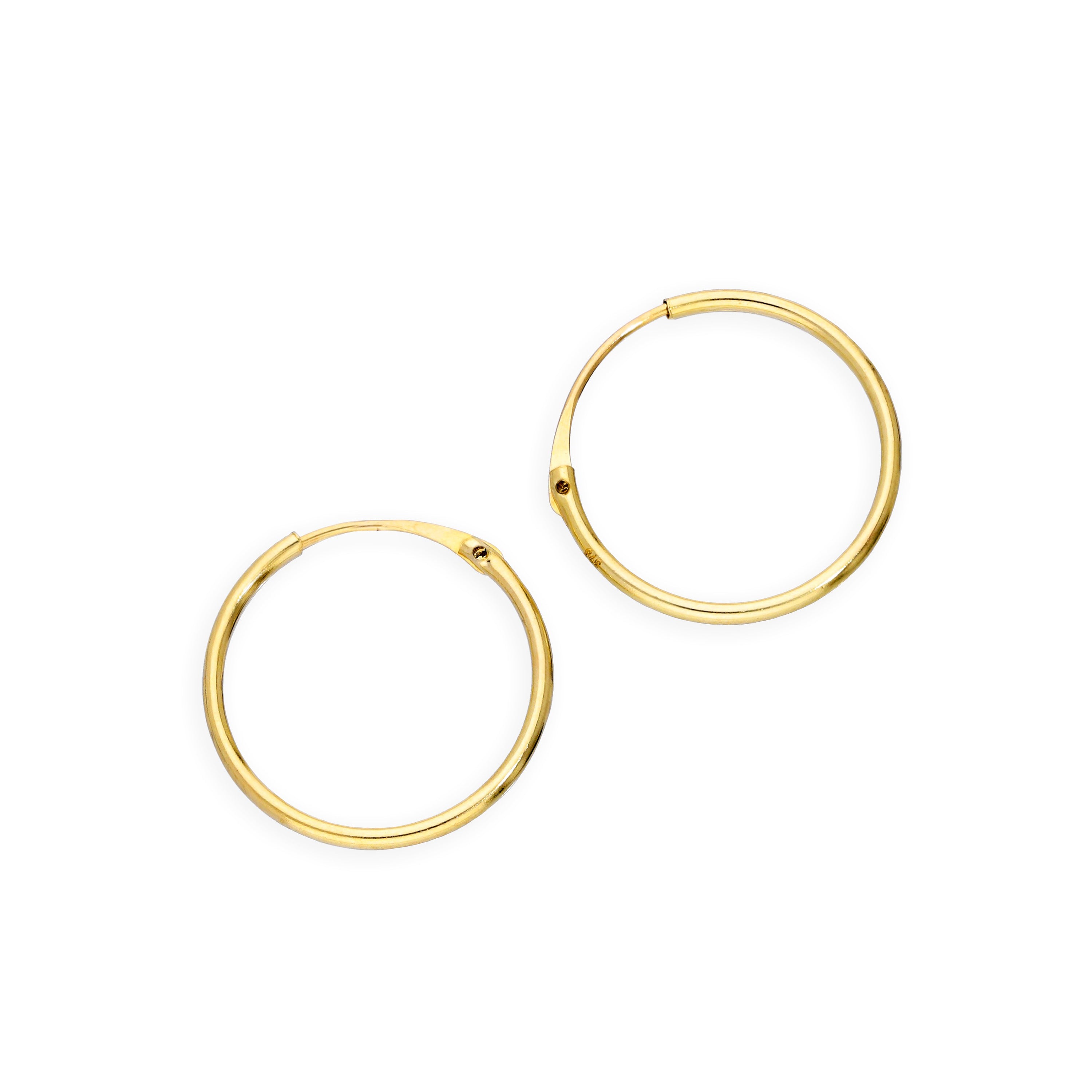 9ct Gold 0.8mm Tube Hoop Earrings 8mm - 20mm