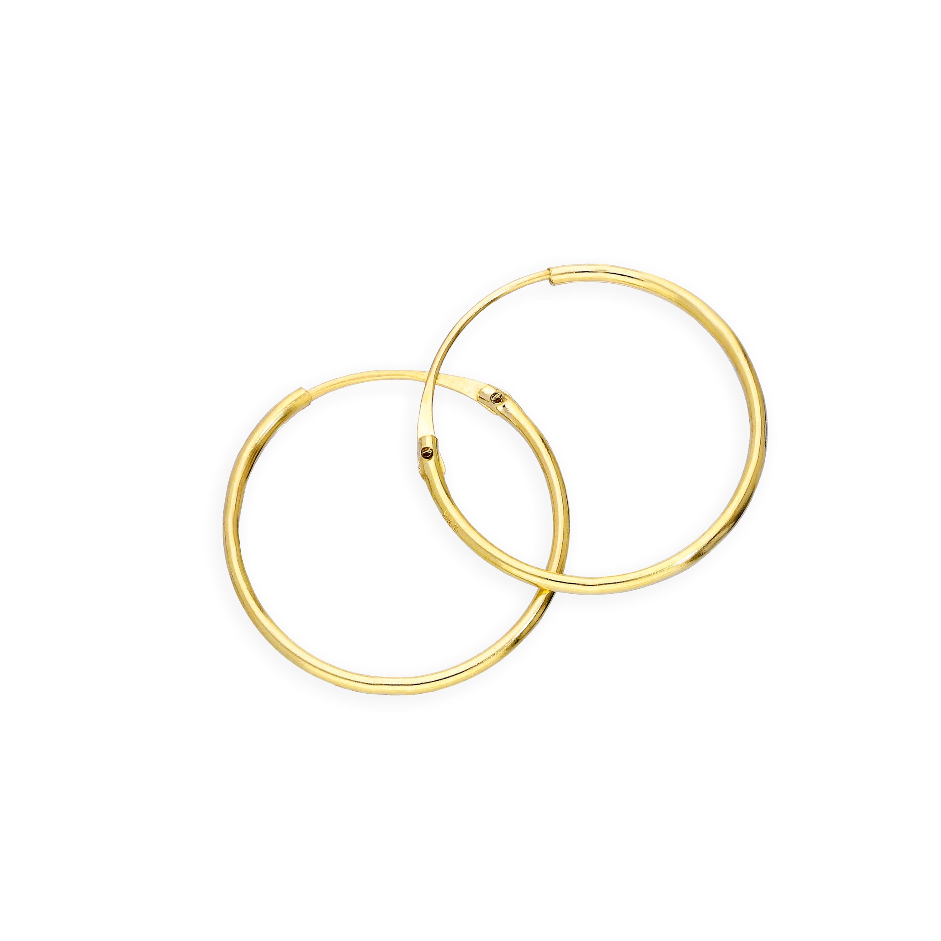 9ct Gold 0.8mm Tube Hoop Earrings 8mm - 20mm
