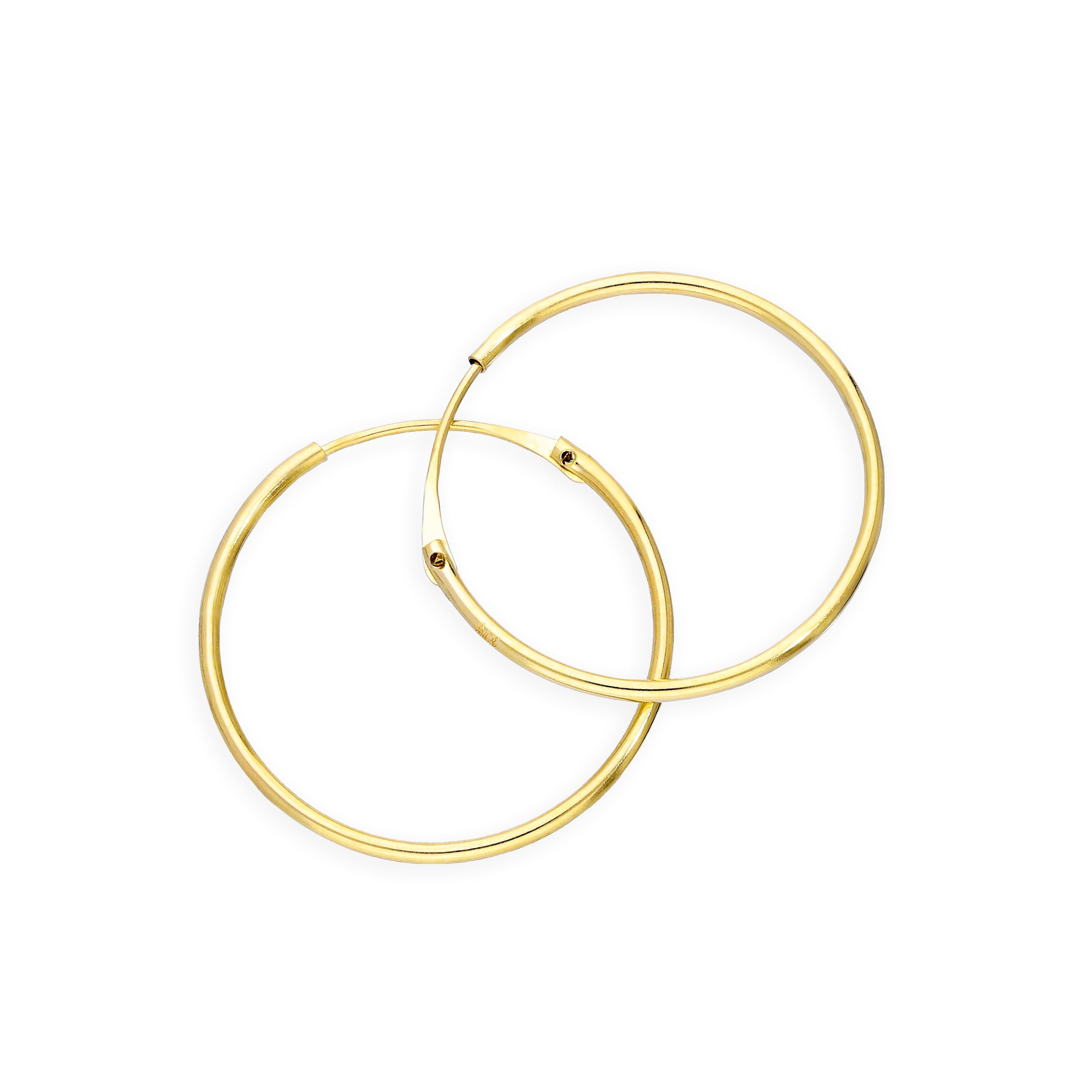 9ct Gold 0.8mm Tube Hoop Earrings 8mm - 20mm