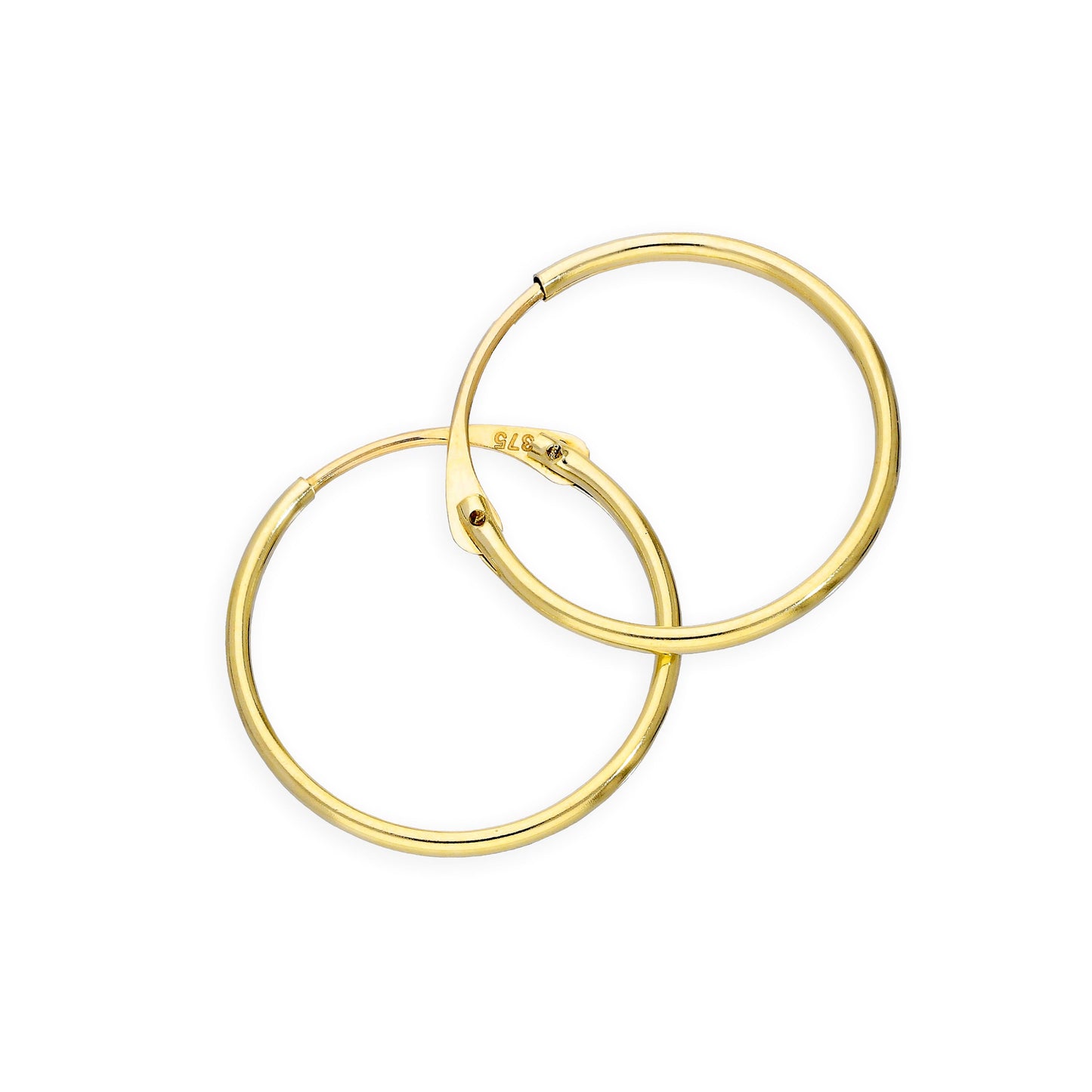 9ct Gold 1mm Tube Hoop Earrings 8mm - 20mm