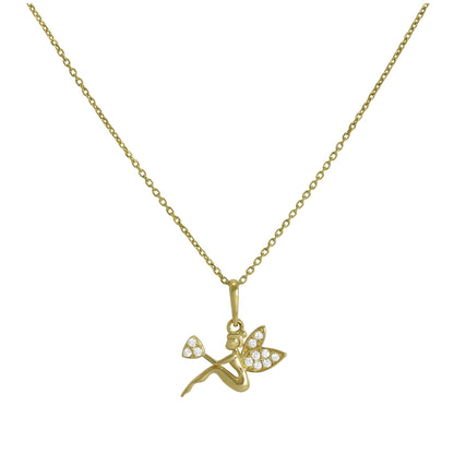 9ct Gold & Clear CZ Crystals Fairy Pendant Necklace 16 - 20 Inches