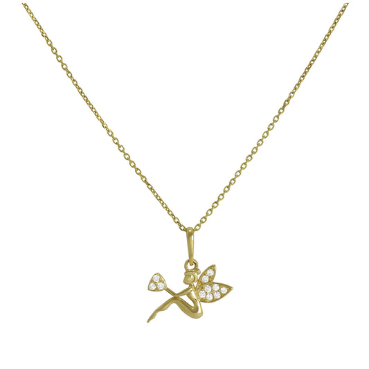 9ct Gold & Clear CZ Crystals Fairy Pendant Necklace 16 - 20 Inches