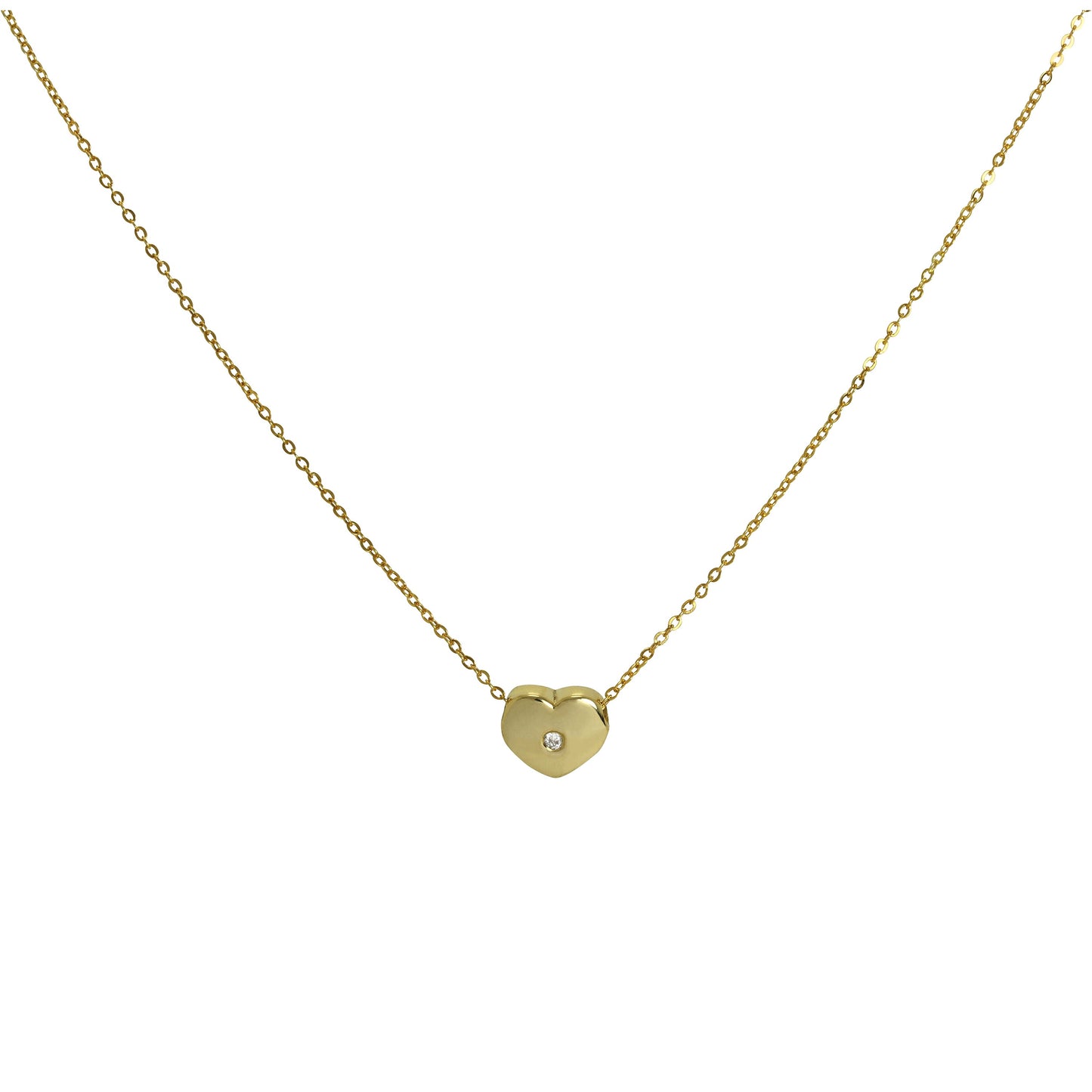 9ct Gold & 0.006ct Diamond Heart Bead on Fine 17 Inch Chain