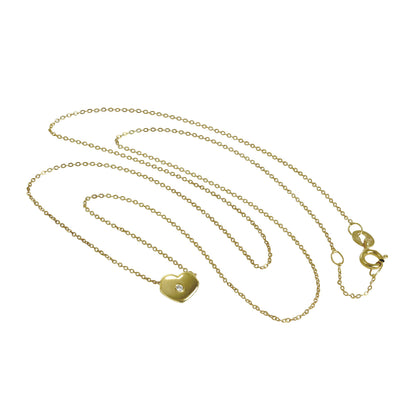 9ct Gold & 0.006ct Diamond Heart Bead on Fine 17 Inch Chain