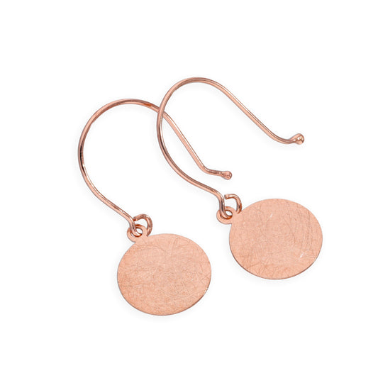 9ct Rose Gold Brushed Circle Fish Hook Earrings