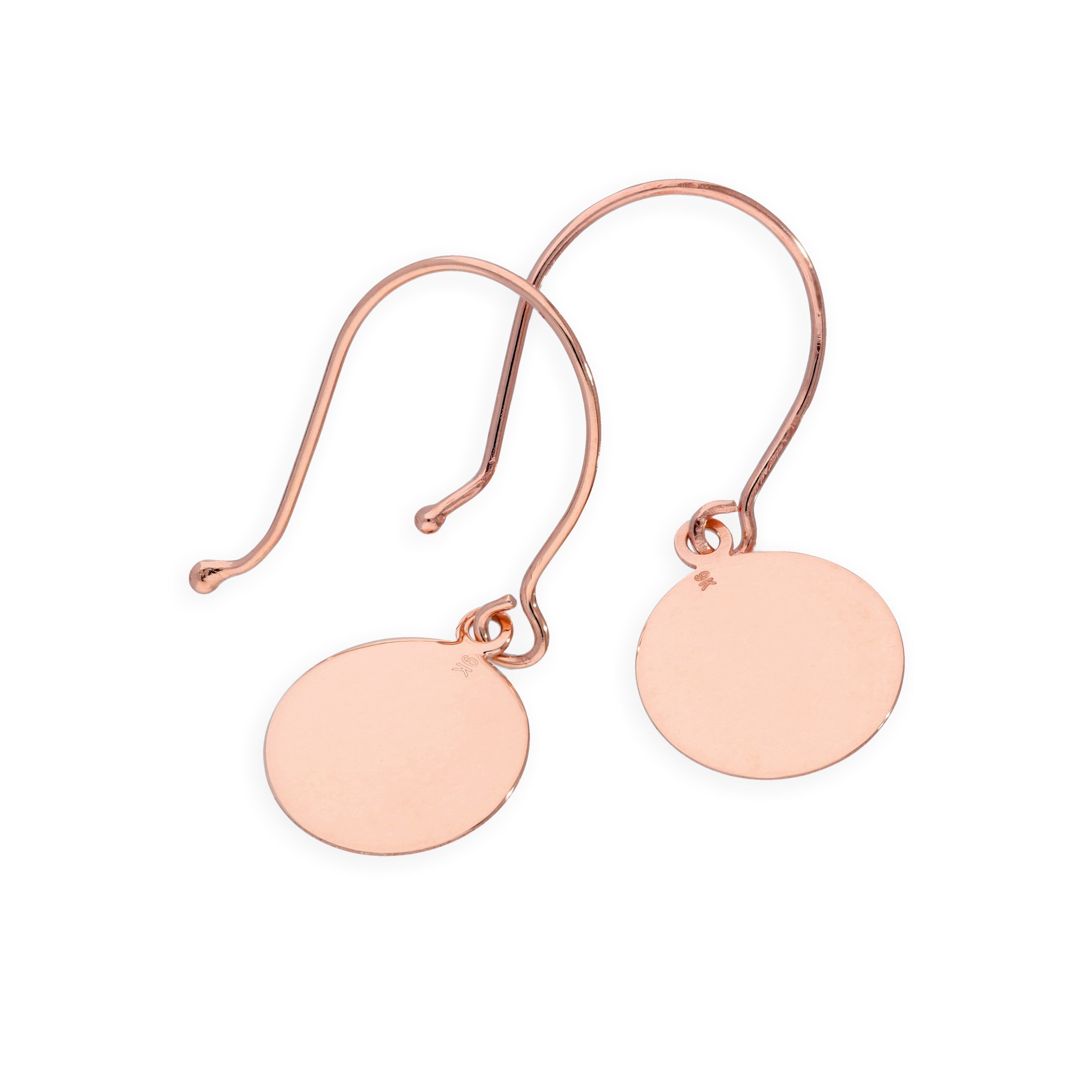 9ct Rose Gold Brushed Circle Fish Hook Earrings