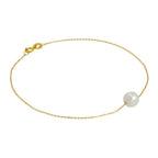 9ct Gold & 6mm Pearl Fine 1mm Curb Bracelet 7 Inches