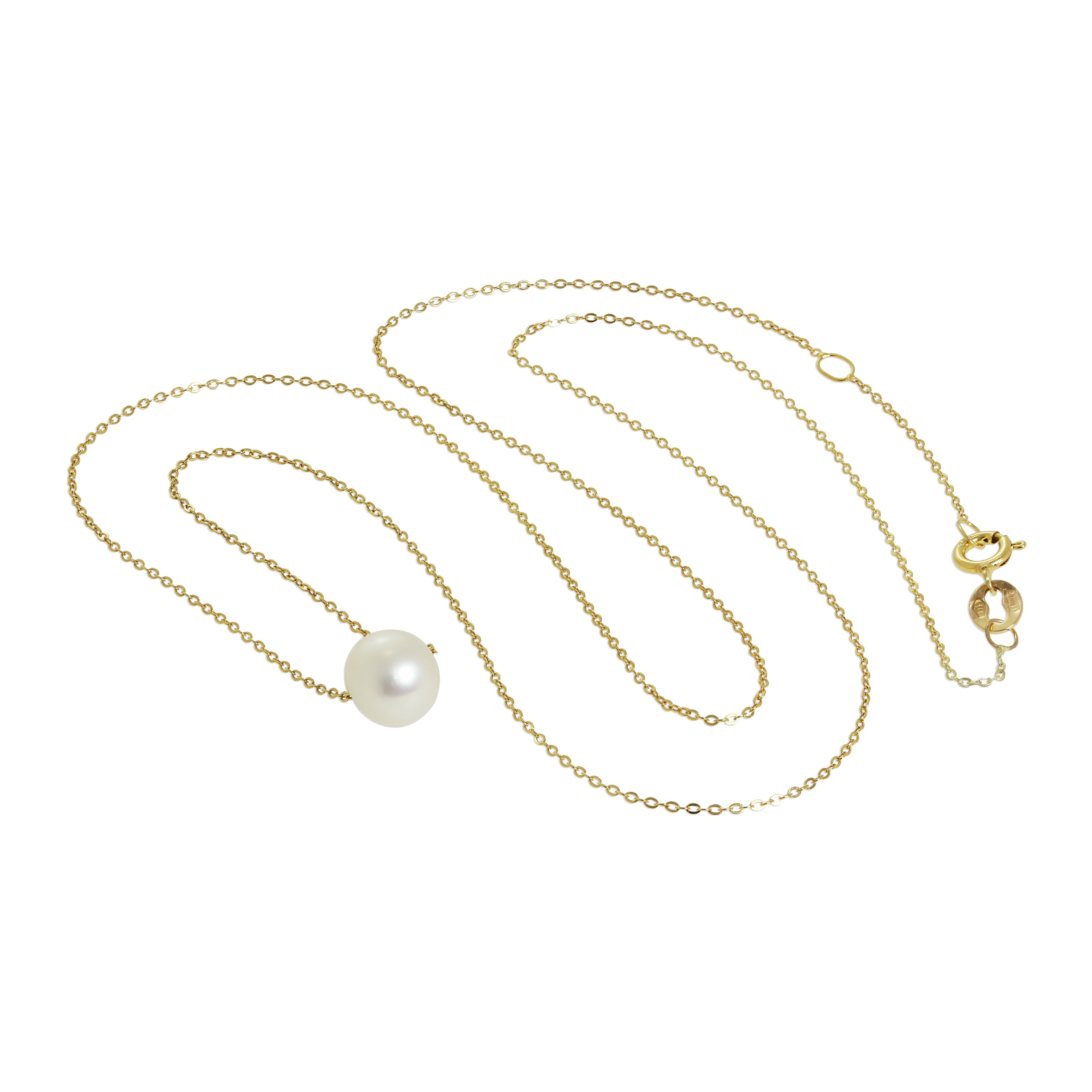 9ct Gold & 6mm Pearl Fine 1mm Curb Necklace 16 Inches