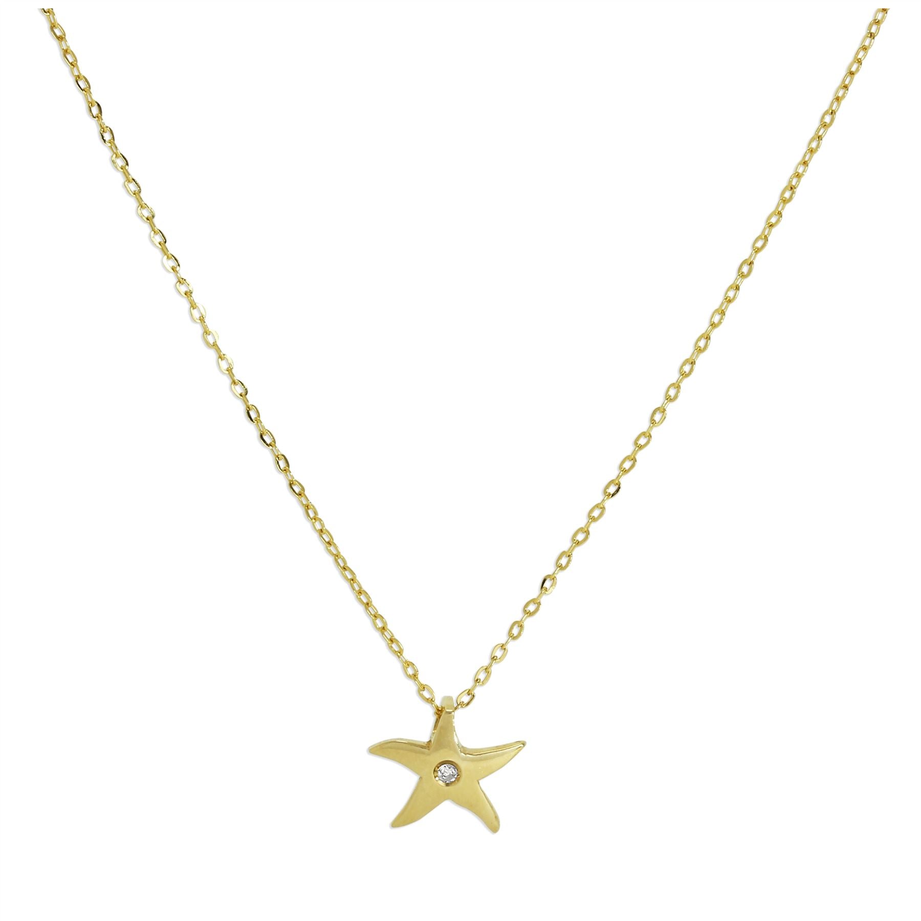 9ct Gold & Genuine Diamond Star Fine 1mm Curb Necklace 16 Inches