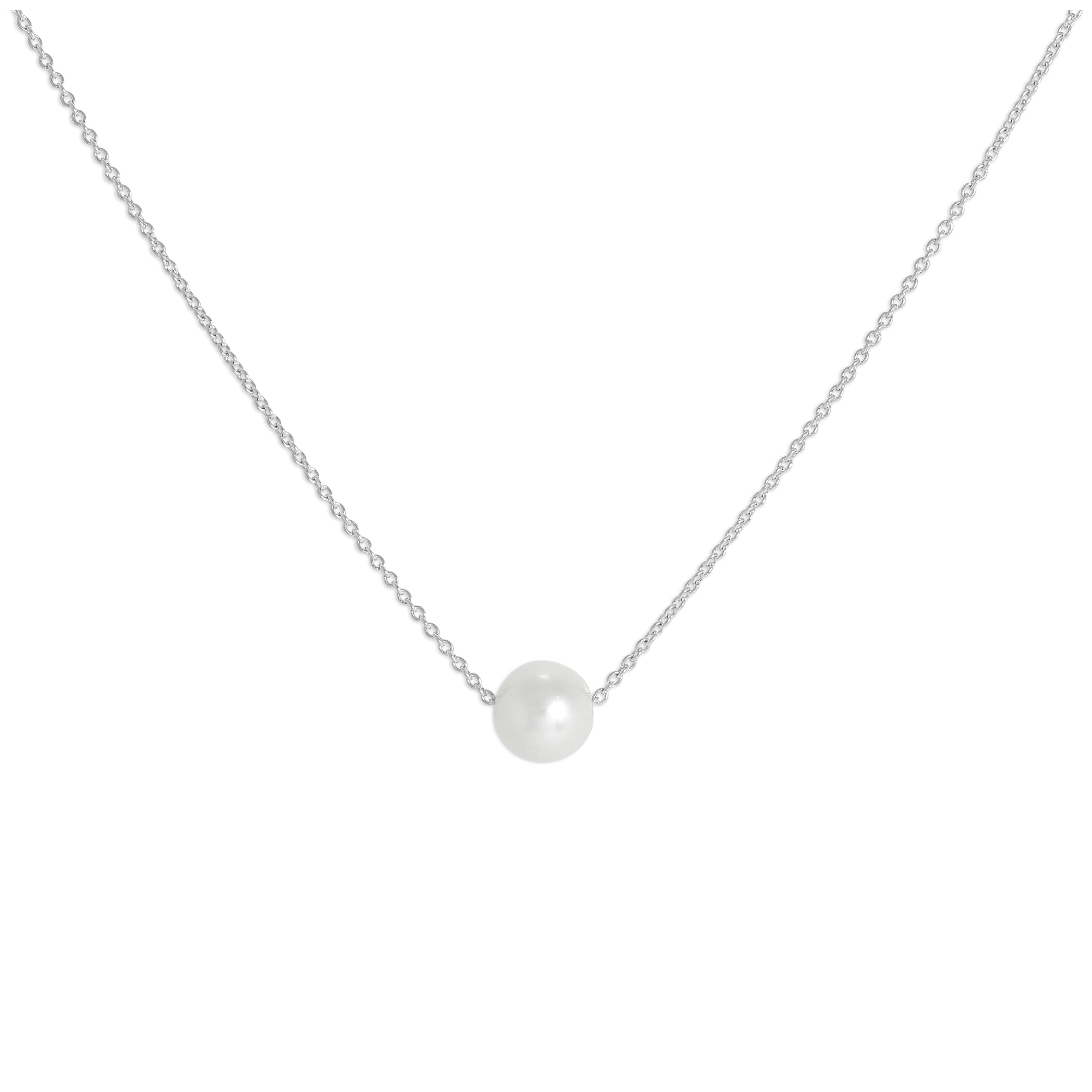 9ct White Gold & 5mm Pearl 17 Inch Necklace