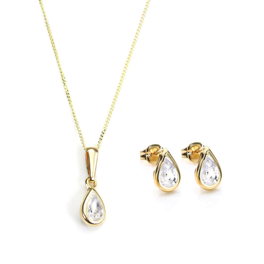 9ct Gold & April Birthstone Pendant & Stud Earrings Set