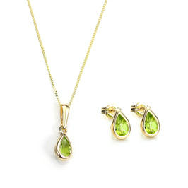 9ct Gold & August Birthstone Pendant & Stud Earrings Set