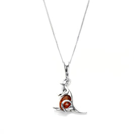 Sterling Silver & Baltic Amber Kangaroo Pendant - 14 - 32 Inches