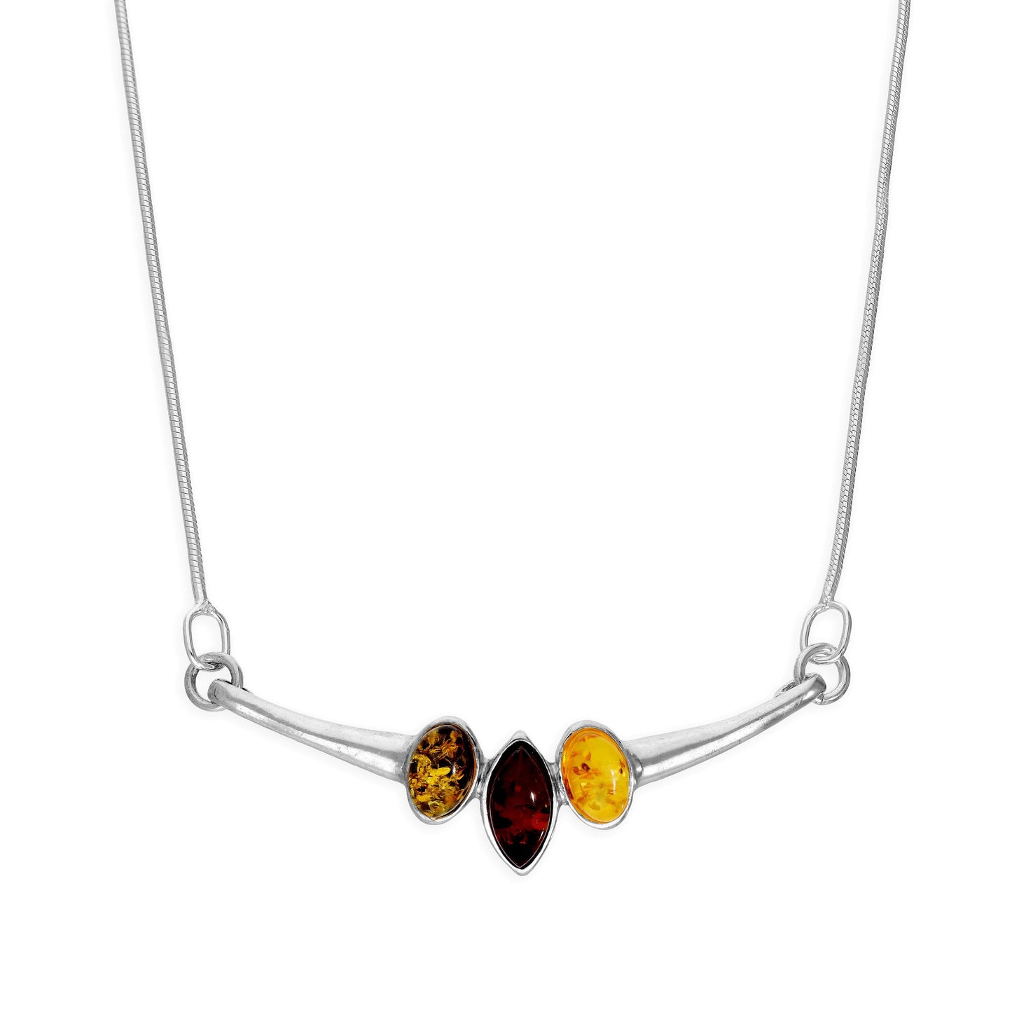 Sterling Silver & Multicoloured Triple Baltic Amber Necklace