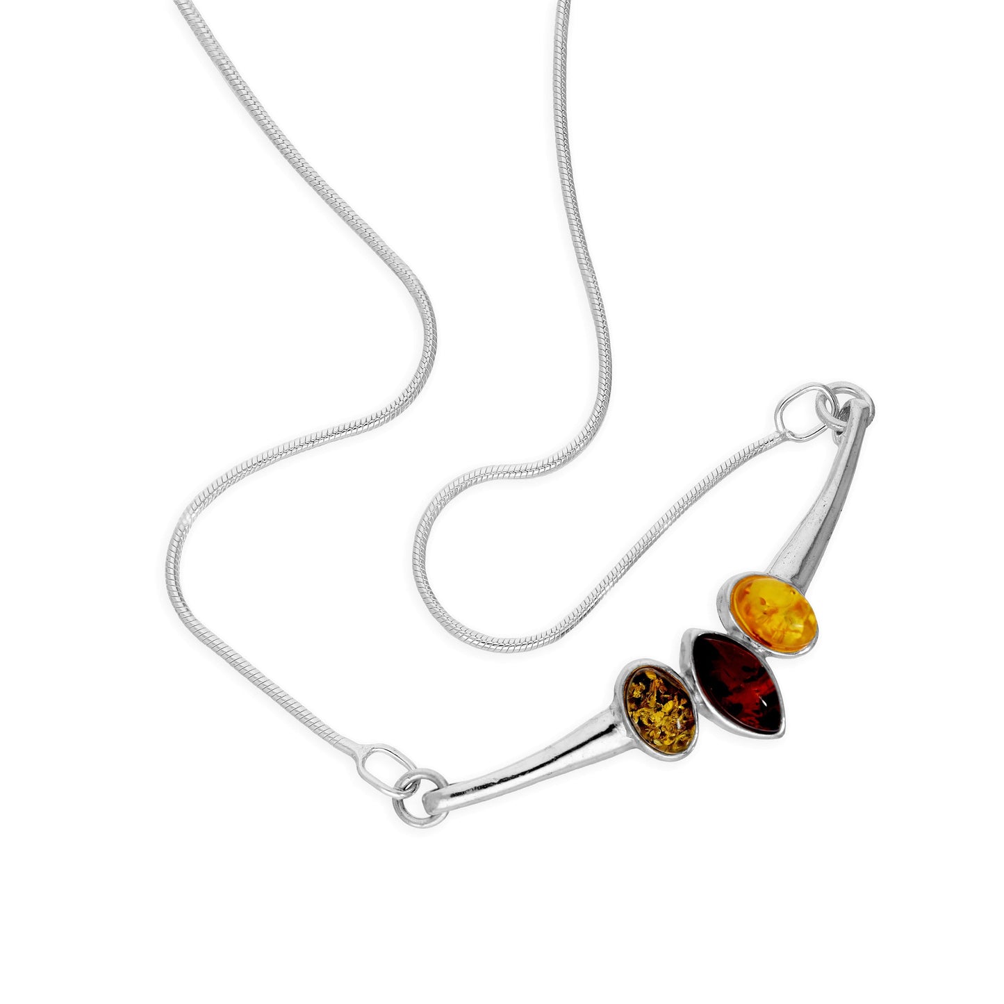 Sterling Silver & Multicoloured Triple Baltic Amber Necklace