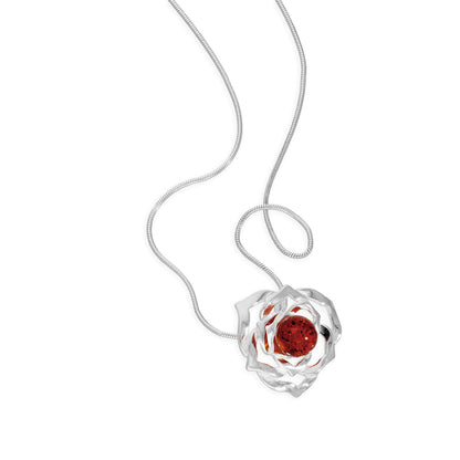 Sterling Silver & Baltic Amber Rose Outline Pendant Necklace 14 - 22 Inches