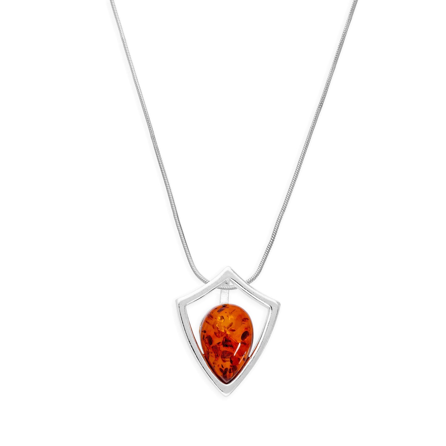 Sterling Silver & Baltic Amber Shield Outline Pendant Necklace 14 - 22 Inches