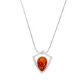 Sterling Silver & Baltic Amber Shield Outline Pendant Necklace 14 - 22 Inches