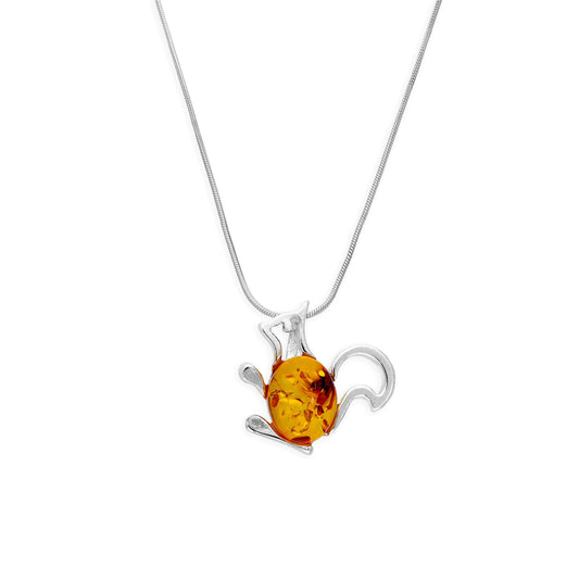 Sterling Silver & Baltic Amber Squirrel Outline Pendant Necklace 14 - 22 Inches