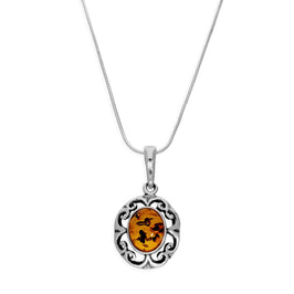 Sterling Silver & Baltic Amber Fancy Floral Pendant Necklace 14 - 22 Inches