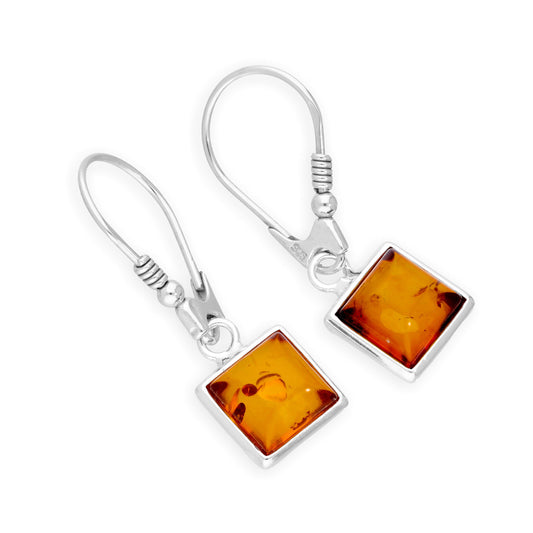 Sterling Silver & Baltic Amber Square Leverback Earrings
