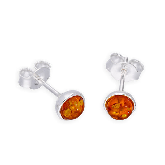 Sterling Silver & Baltic Amber Circle Stud Earrings